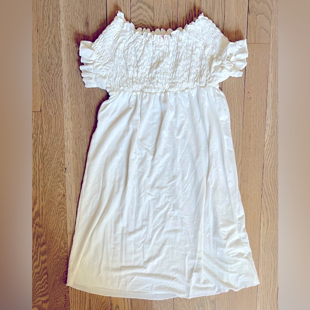 POOF Girls Raglan Smocked Dress. Color: egg white. Size: XL.